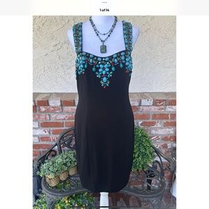 NWT Muse Boston Proper dress Sz 10, Black, Embellished w turquoise/gems